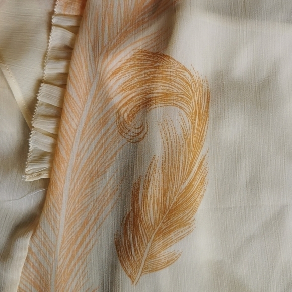 𝅺Dex Sheer Shirt Frill Boho Yellow Gold Feathers M - Picture 11 of 11